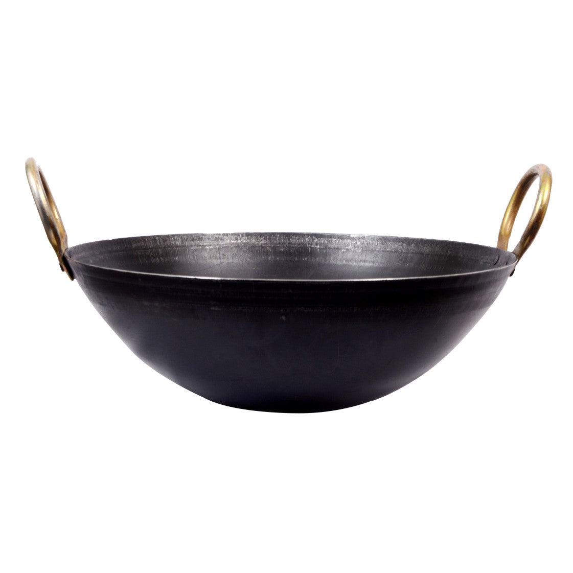 Pure Iron Deep Kadhai with Golden Handle Rings