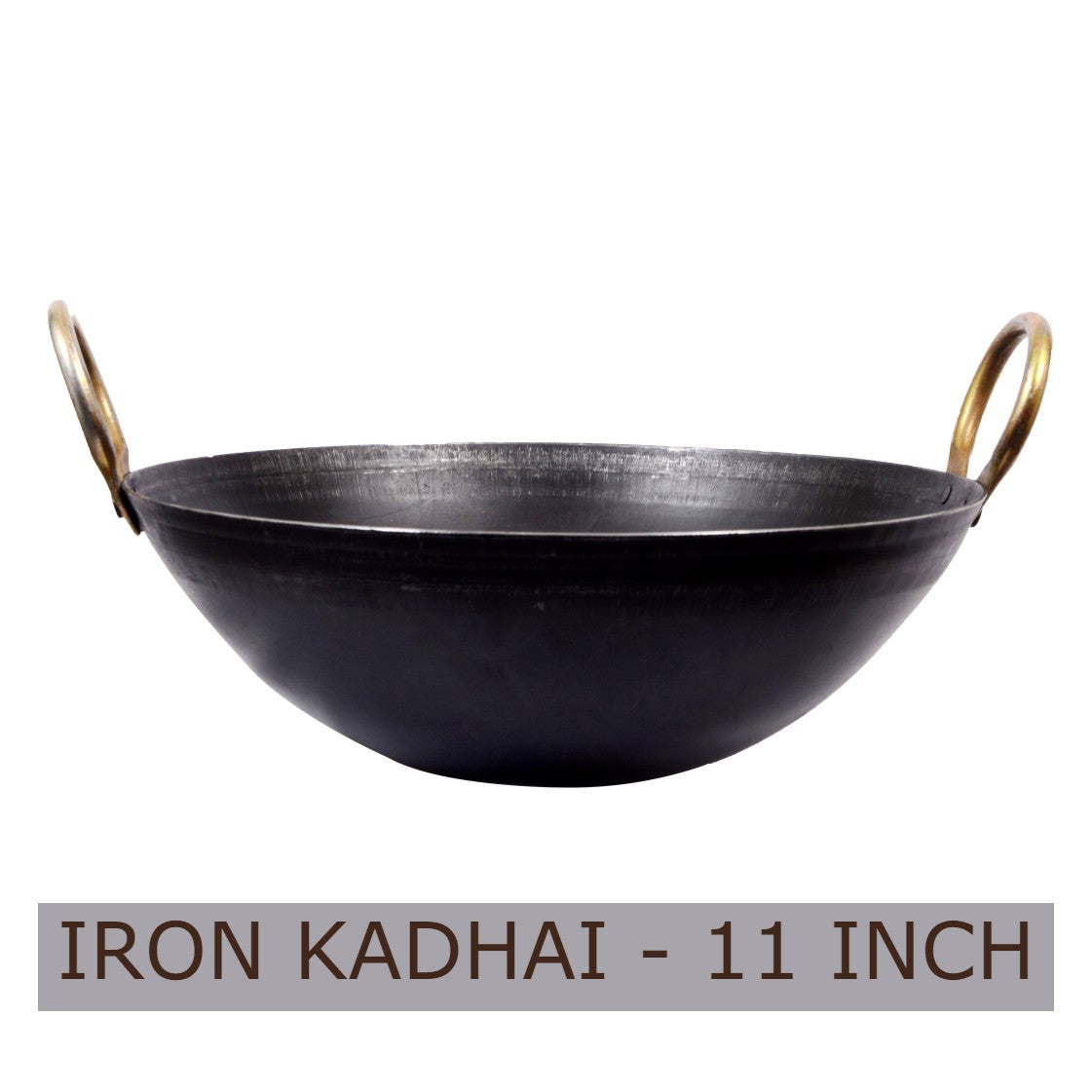 Pure Iron Deep Kadhai with Golden Handle Rings