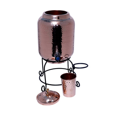 Copper Matka Set - Copper Matka 5L + 1 Glass - 200 ML  + 1 Stand