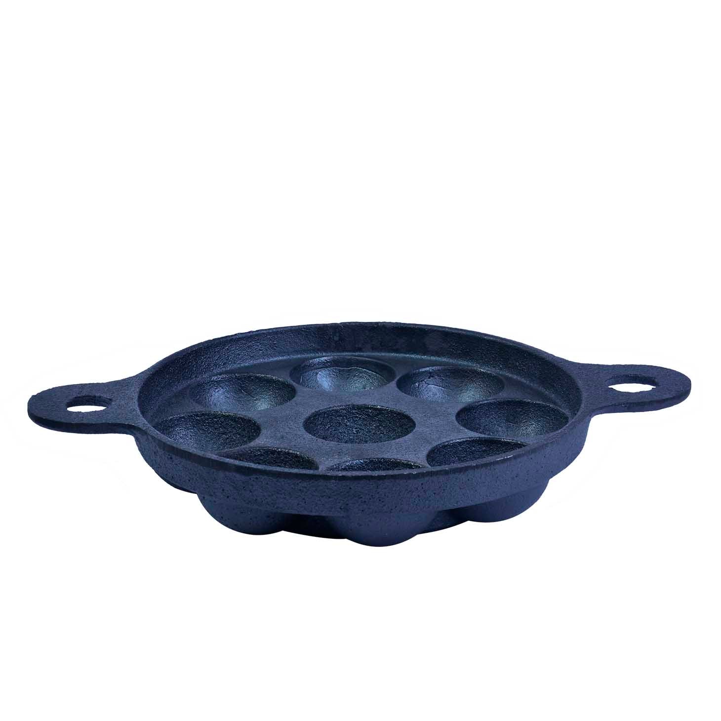 Cast Iron Panniyaram /Appam Pan-  9 cavity (11 inch / 28 cm), Induction & Gas Stove Compatible