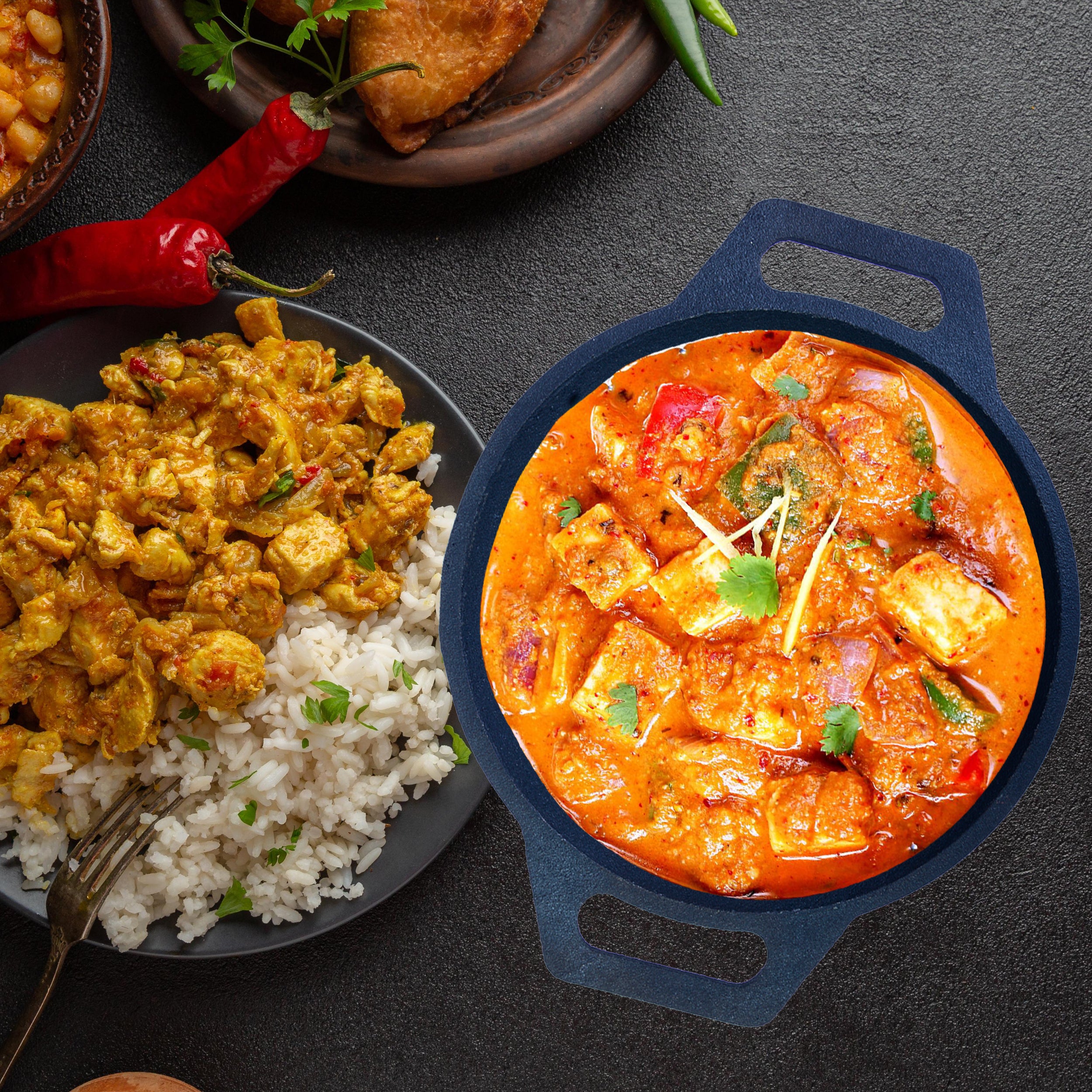 Cast Iron Kadai Pre-Seasoned Double Handle Smooth Finish (25 cm / 10 inch), Capacity - 2L
