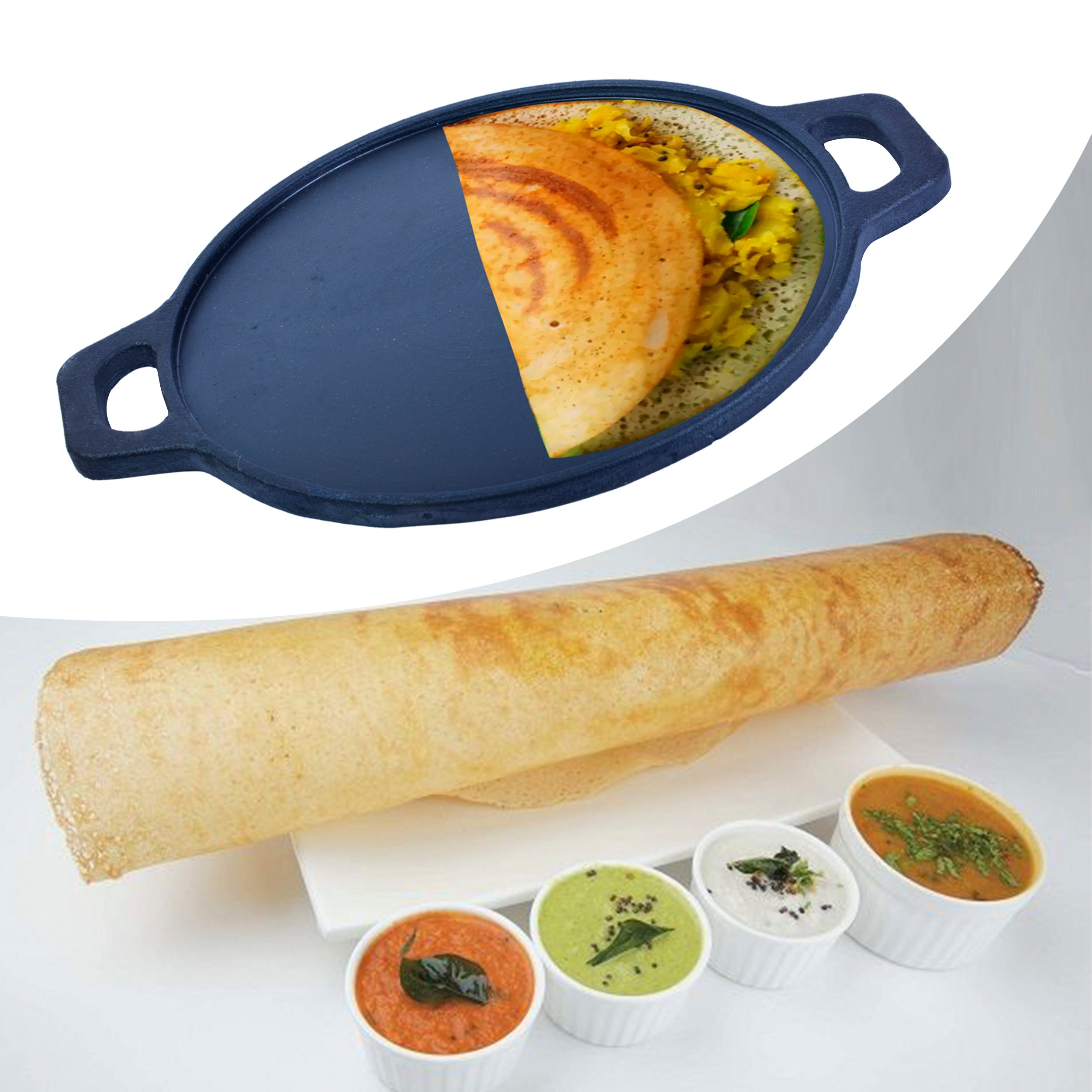 Dosa Tawa (12 Inch / 30 Cm) + Cast Iron Pannirayam/Appam - 12 Cavity (29 Cm/ 11.5 Inch)