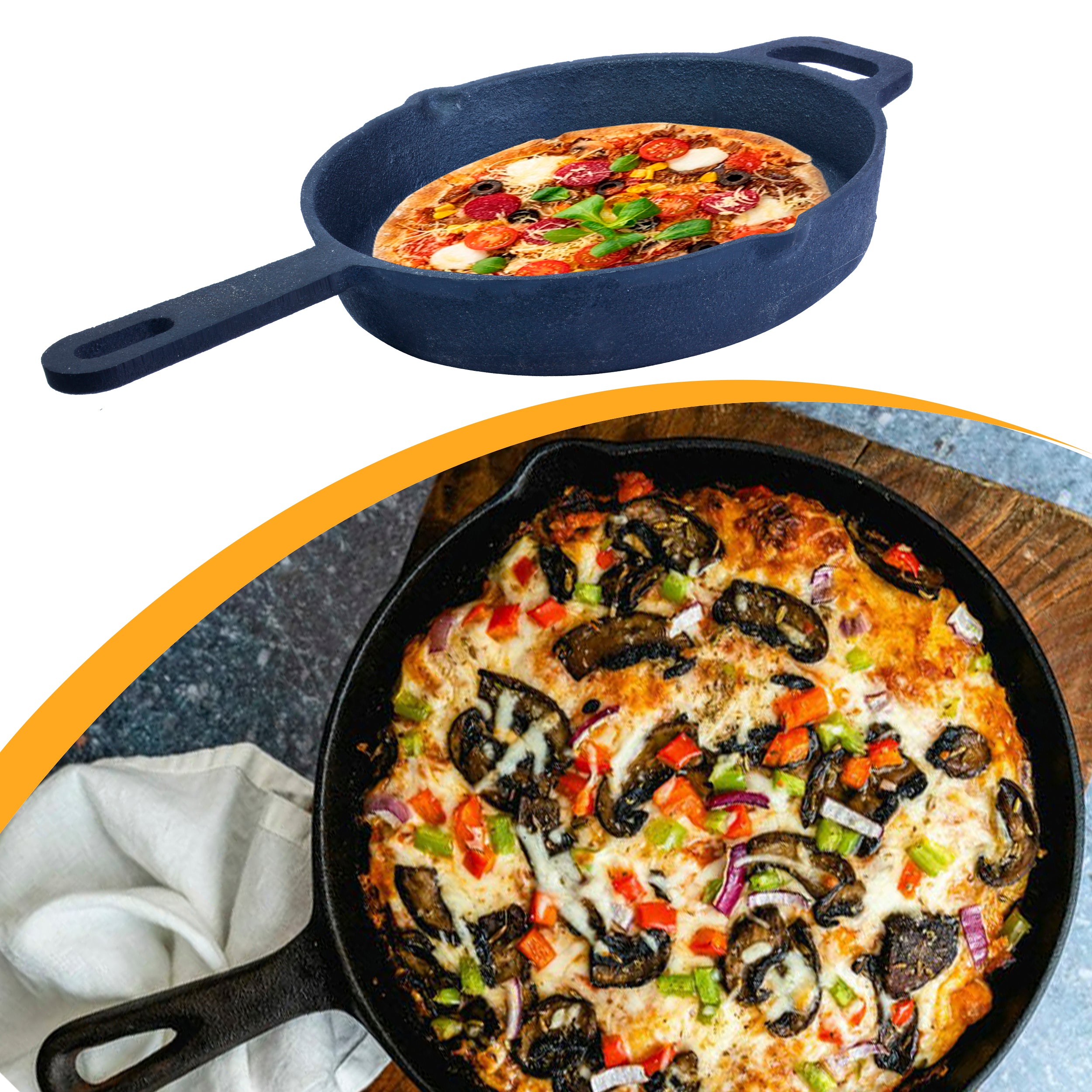 Cast Iron Round Skillet Pan Long Handle - 10 Inch / 25 Cm (Induction & Gas Stove Compatible)