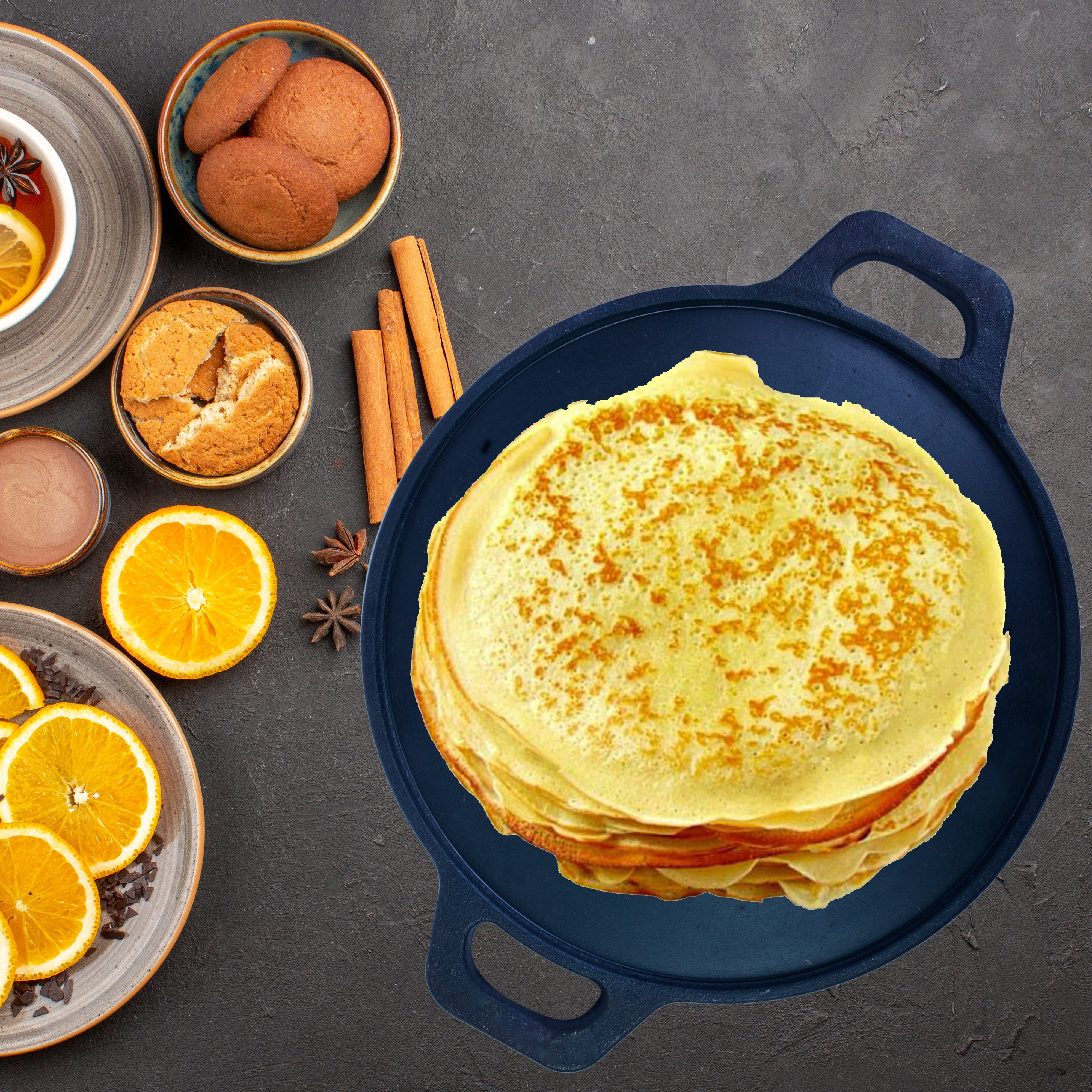 Dosa Tawa (12 Inch / 30 Cm) + Cast Iron Pannirayam/Appam - 12 Cavity (29 Cm/ 11.5 Inch)