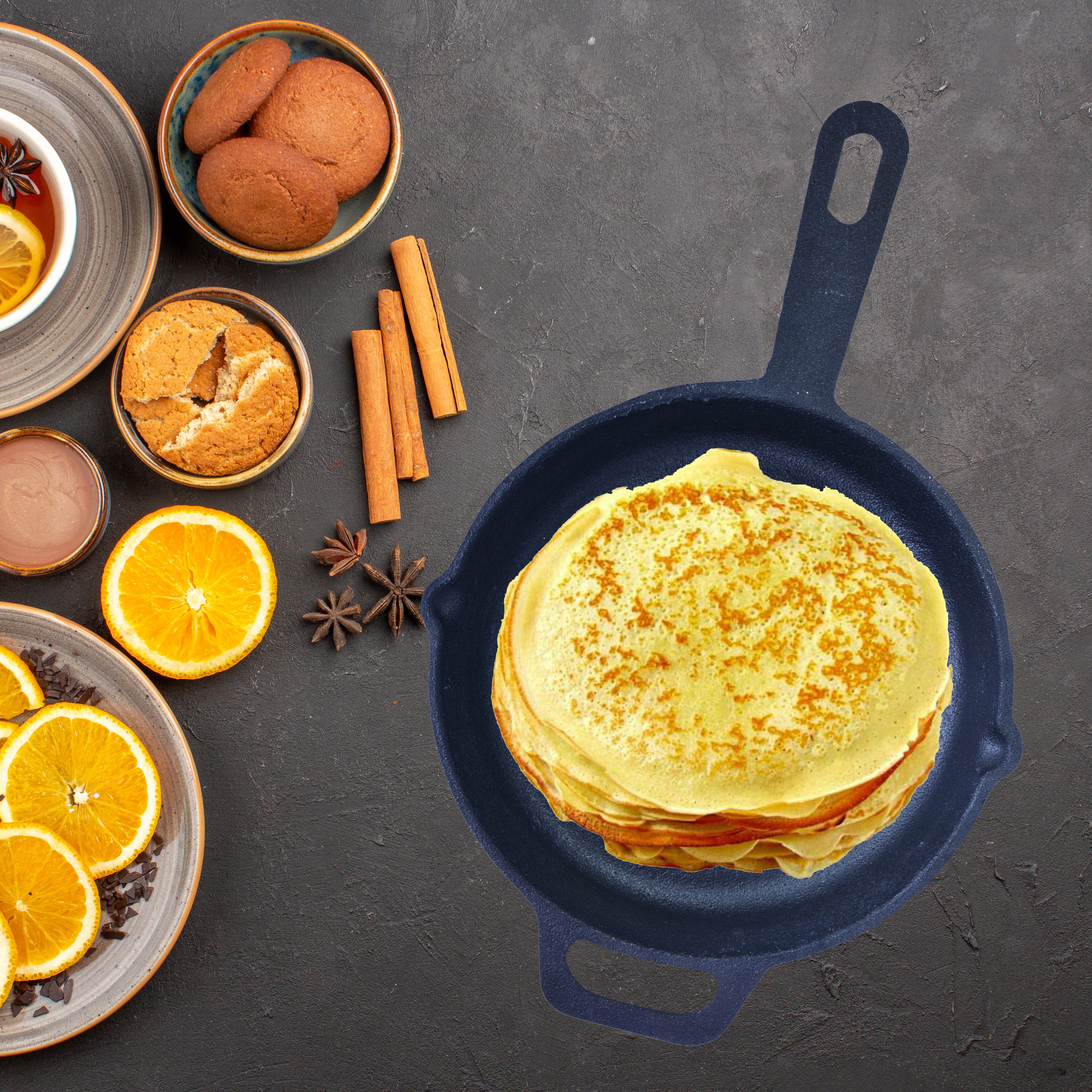 Cast Iron Round Skillet Pan Long Handle - 10 Inch / 25 Cm (Induction & Gas Stove Compatible)