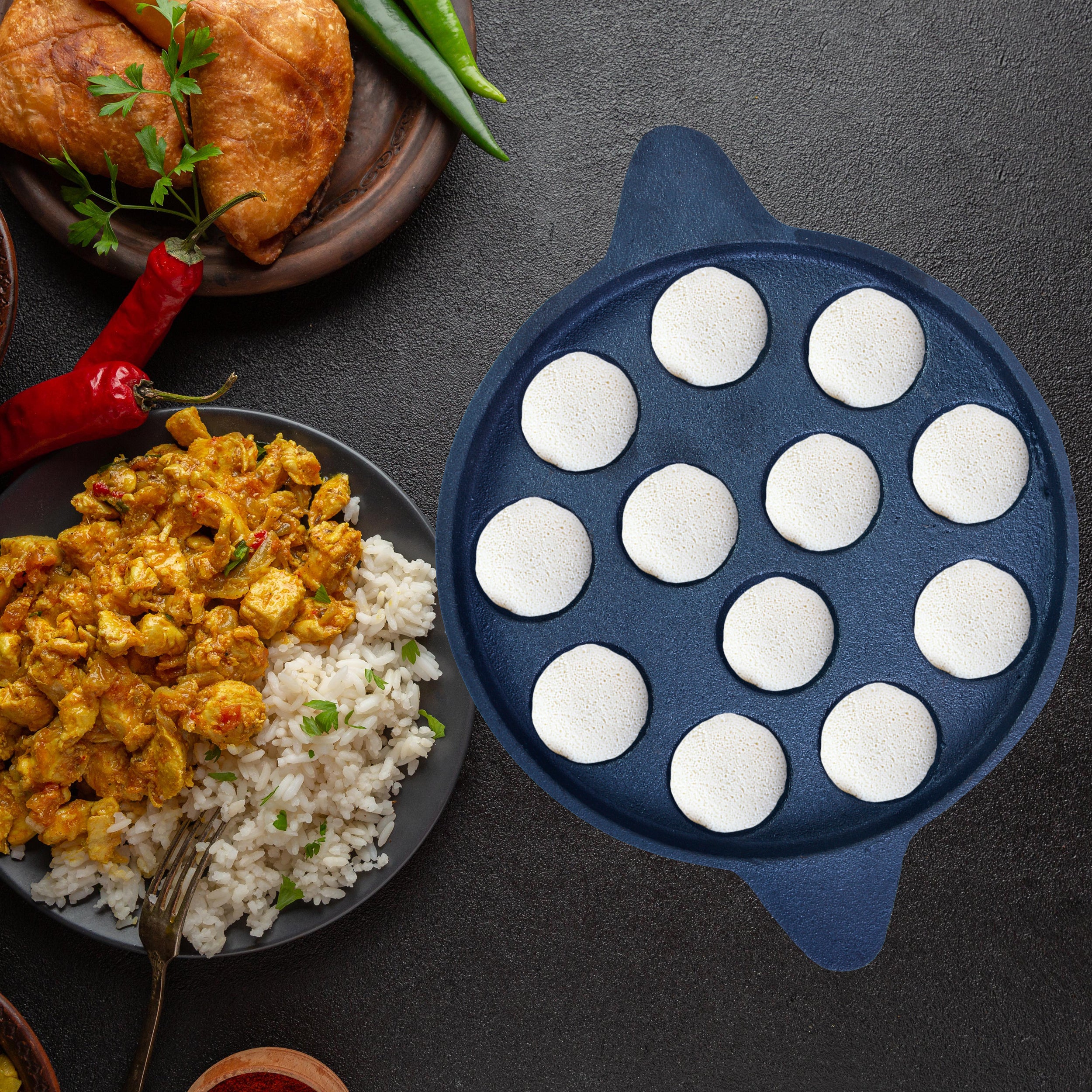 Dosa Tawa (12 Inch / 30 Cm) + Cast Iron Pannirayam/Appam - 12 Cavity (29 Cm/ 11.5 Inch)
