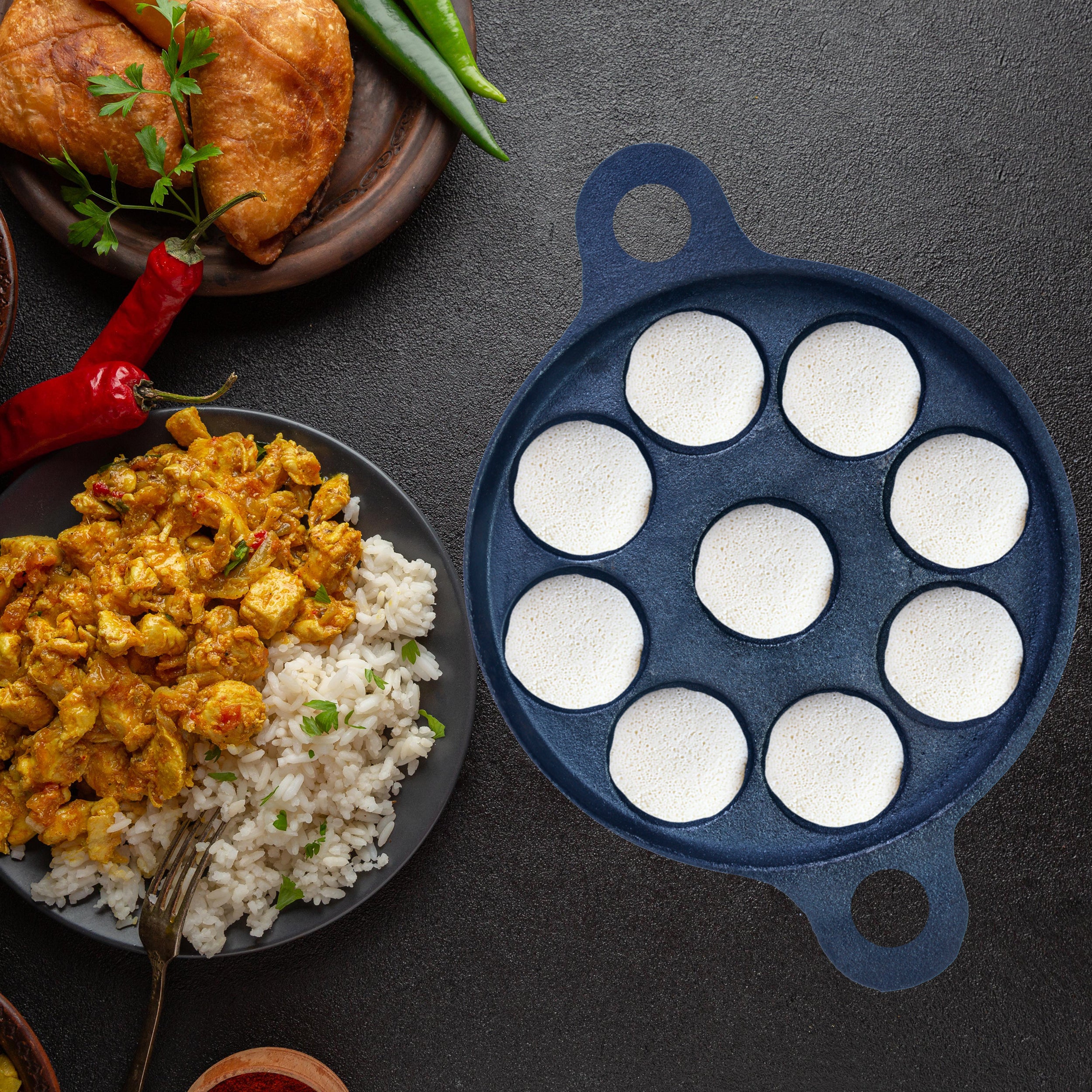 Cast Iron Panniyaram /Appam Pan-  9 cavity (11 inch / 28 cm), Induction & Gas Stove Compatible