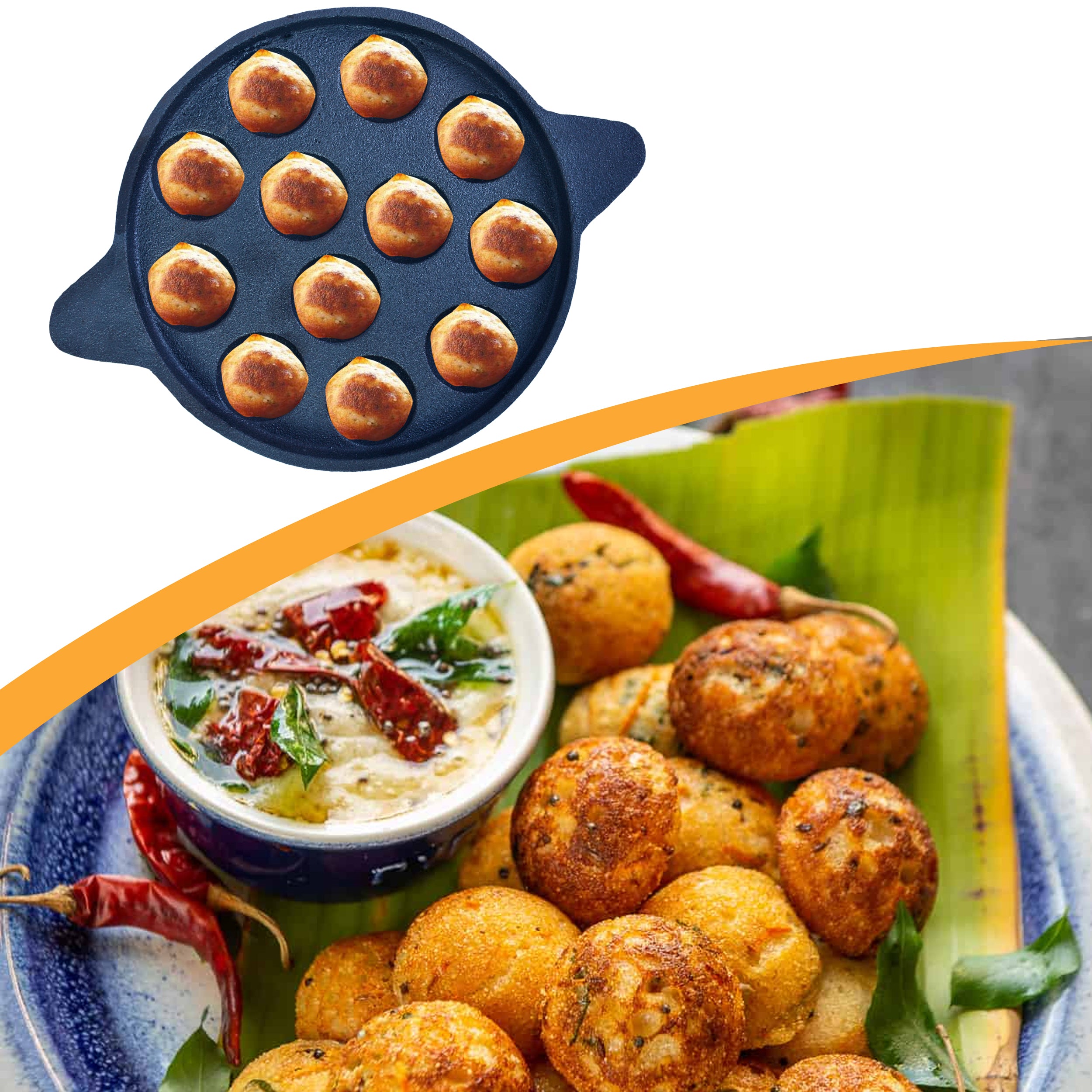 Dosa Tawa (12 Inch / 30 Cm) + Cast Iron Pannirayam/Appam - 12 Cavity (29 Cm/ 11.5 Inch)